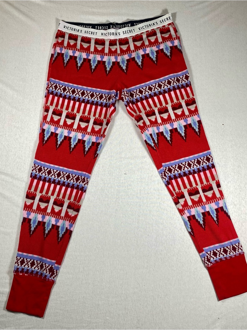 Victoria’s Secret Fair Isle Thermal Pajama Pants Women’s M Red Waffle Knit